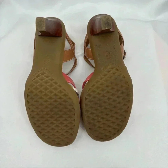 Aerosoles Womens Leather Sandals 6B Tan Pink White 3" Heel Strappy Adjustable - Picture 8 of 9